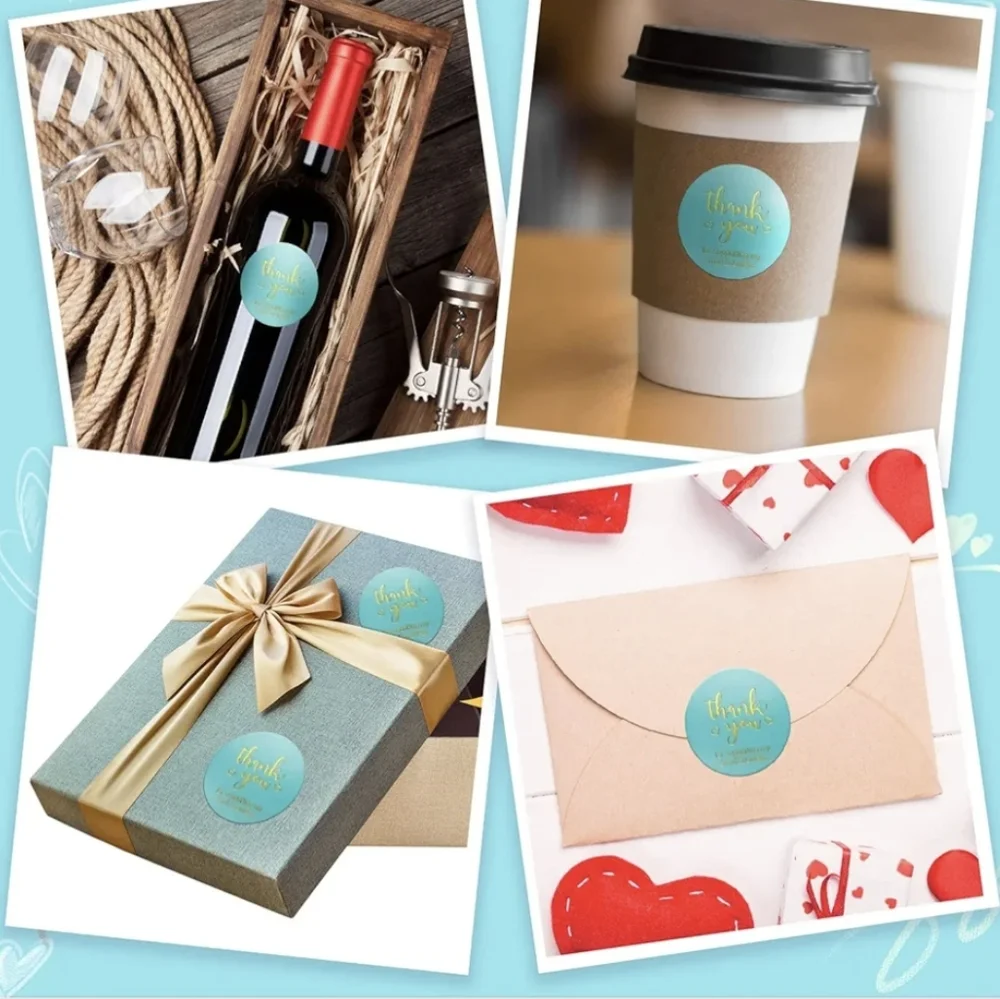 Thank You Cards and Stickers Set - Teal and Gold